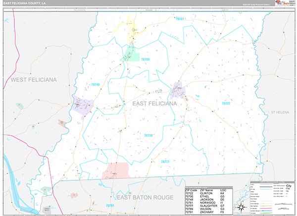 E. Feliciana County, LA Wall Map